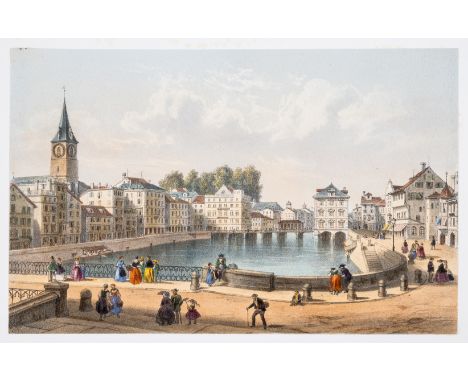 Souvenirs de la Suisse, 75 fine tinted and hand-coloured lithographed plates, heightened with gum arabic, mounted as issued w