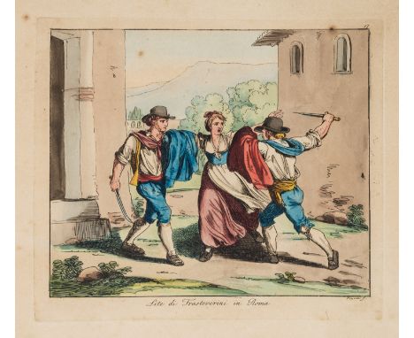 Pinelli (Bartolomeo) Raccolta de' costumi di Roma e suoi contorni, 50 hand-coloured etched plates by Pinelli, foxing and ligh