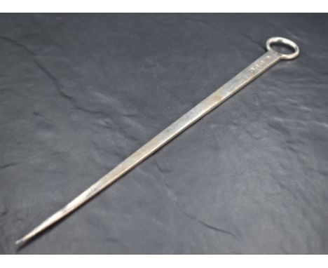 A George III silver meat skewer, of traditional tapering form with ring terminal, marks for London 1764, maker William Plumme