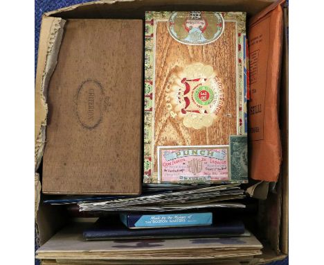 Worldwide Box of old albums and vintage loose accumulation with commercial correspondence (Hull chemical works) of the 1930s 
