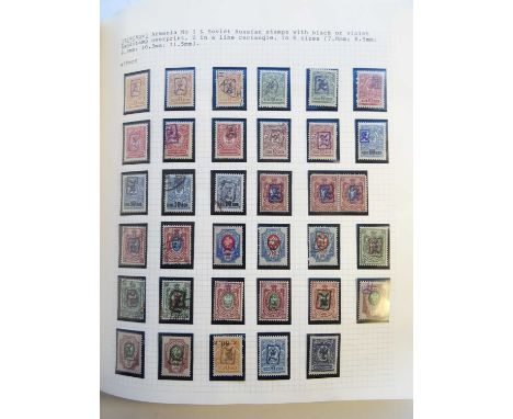 Caucasus: Armenia, Azerbaijan and Georgia. Collection of about 500 mint and used stamps written-up in a loose-leaf album, wel