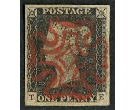 Great Britain 1840 1d grey-black plate 2 (T-E), a splendid example showing plate wear, with wide and even margins all around 