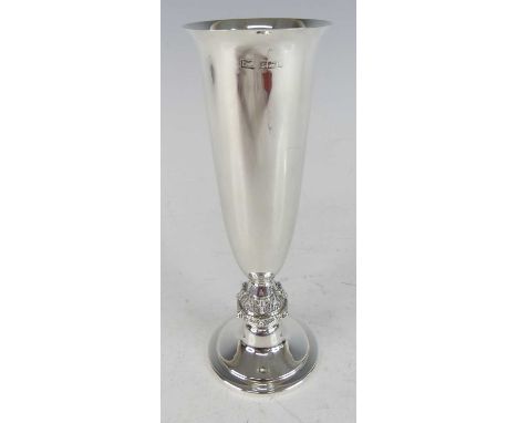 A 1960s silver footed spill vase by David Lawrence Silverware, of plain trumpet form, with Celtic style knopped and chased st