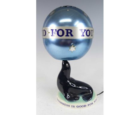 A novelty Carltonware Guinness advertising lamp, the tinted aluminium spherical shade titled 'Guinness is good for you' to ce