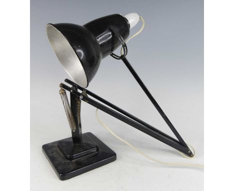 Herbert Terry - a black painted metal anglepoise lamp, model No. 1227, of hinged and rotating form, with moveable shade, rais