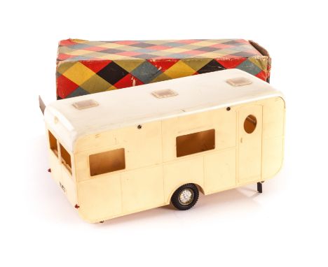 A Tri-ang Minic M017 1/20 Scale Caravan, in cream, in original box, lacks one white light, one built in leg and tow hook, box