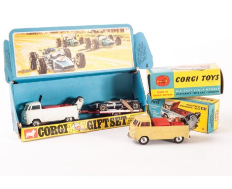 A Corgi Toys GS6 VW Breakdown Truck With Trailer & Cooper-Maserati, 490 Volkswagen Breakdown Truck (2), light olive green, in