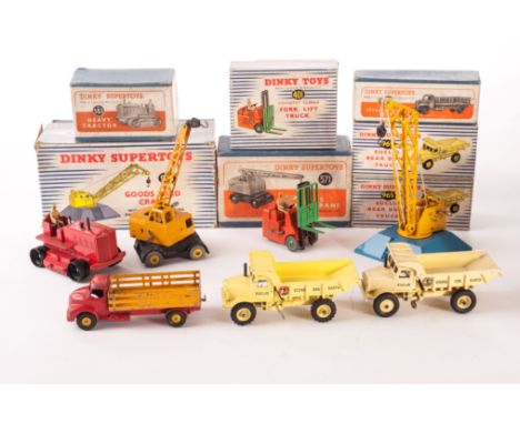 Dinky Supertoys, 973 Goods Yard Crane, 563 Heavy Tractor, 571 Coles Crane, 965 Euclid Rear Dump Truck (2), 531 Leyland Comet 