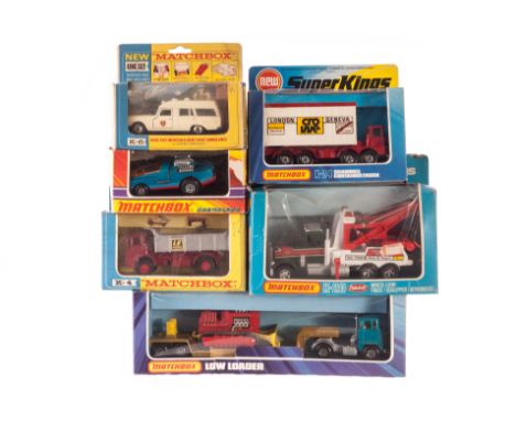 Matchbox Superkings & King Size, K-23 Low Loader, K-20 Wreck Truck, K-24 Scammell Container, K-4 Leyland Tipper Truck, K-6 Me