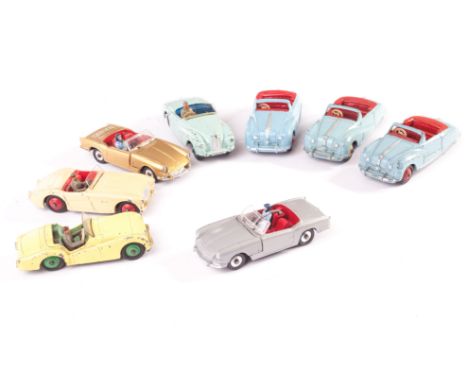 Dinky Toys Convertibles, 140a Austin Atlantic (3), light blue body, red interior, two red hubs, one cream, 103 Austin Healey,