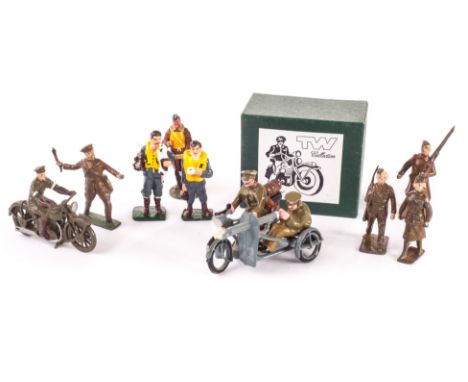 Military figures, mainly lead, Britains, Hilco, Crescent, Charbens, WM machine gun motorbike, New Metal (14), F-G, a few P (1