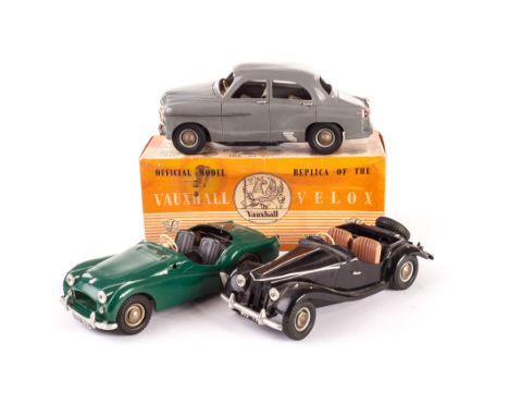 Victory Industries 1/18 Vauxhall Velox, large scale battery operated model, light blue plastic body, in original box, with lo