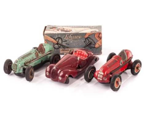 Schuco US Zone Akustico 2002, Studio 1050 and other Cars: maroon Car (lacks steering wheel), in original box, unboxed green (