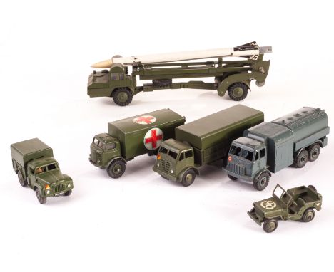 Dinky Toys 666 Missile Erector Vehicle & Platform, 153a Jeep, 642 Pressure Refueller, 622 Army Truck, 641 Cargo Truck, 626 Mi