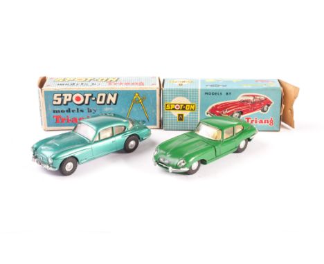 A Tri-ang Spot-On No.541 Jensen, light metallic green, No.217 Jaguar XKE, green, with data sheet, in original boxes, VG-E, bo