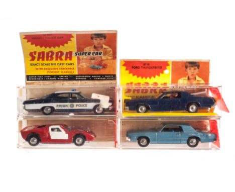Gamda Koor Sabra Series, 8104 Ford GT, red/white, 8118 Ford Thunderbird, light metallic blue, 8115/1 Israeli Police Car, 8110