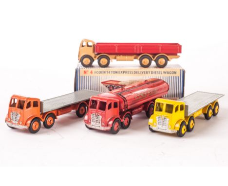 A Morestone Series No.2 Foden Diesel Wagon, light brown cab and chassis, red back, No.4 Foden Diesel Wagon (2), one yellow, o