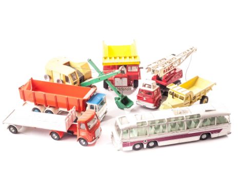 Dinky Toys Large Commercial Vehicles, 948 McLean Tractor Trailer,925 Leyland Dump Truck (2), 914 AEC Lorry, 915 AEC Lorry wit