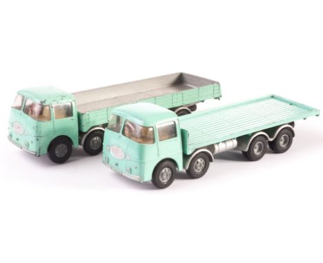 A Tri-ang Spot-On No.109/3 ERF Dropside Lorry, light green body, No.109/2 ERF Flatbed Lorry, turquoise body, F-G (2) 