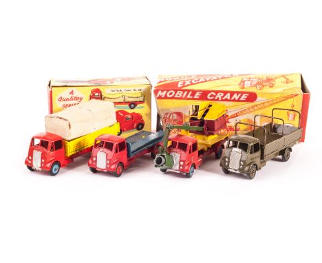 Benbros AEC Sunderland Lorries, No.228 AEC Lorry with Tilt, No.311 AEC Lorry with Excavator, in original boxes, loose A106 Ar