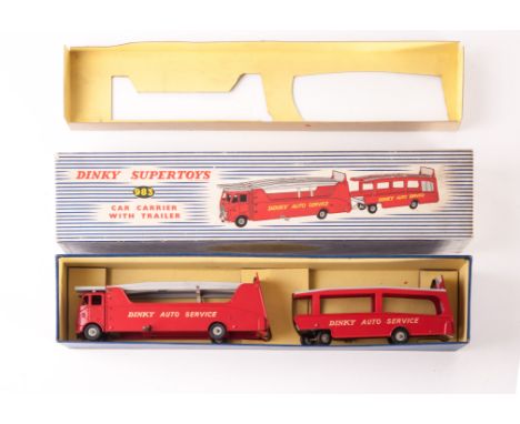 A Dinky Supertoys 983 Car Carrier With Trailer, red/light grey body, in original box dated 7.58, with four pieces of inner pa
