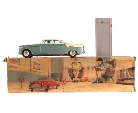 Ingap (Italy) R.C.1 Radio Controlled Car, 1950s tinplate battery operated model in light metallic green, cream roof and fins,