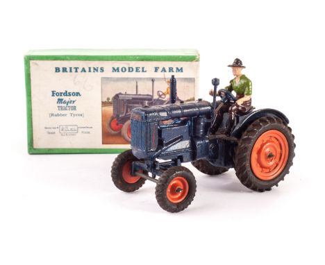 Britains 128 F boxed rubber tyred Fordson Major tractor, tractor G, box and driver VG box crushed one end with CONDOR in ink 