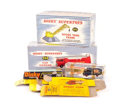 Dinky Toy Commercials Empty Boxes, including 450 Trojan Esso Van, 420 Forward Control Lorry, 410 Bedford End Tipper, 806 Wrec