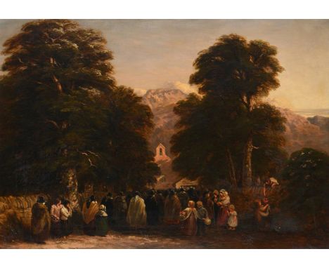 AFTER DAVID COX SENIOR (BRITISH 1783-1859) THE WELSH FUNERAL Oil on canvas Bears signature (lower left) 60 x 86cm (23½ x 33¾ 