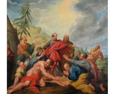 NICOLAS BERTIN (FRENCH 1668-1736) MOSES DRAWING WATER FROM THE ROCK Oil on canvas 84 x 89.5cm (33 x 35 in.)  Provenance:  Pur