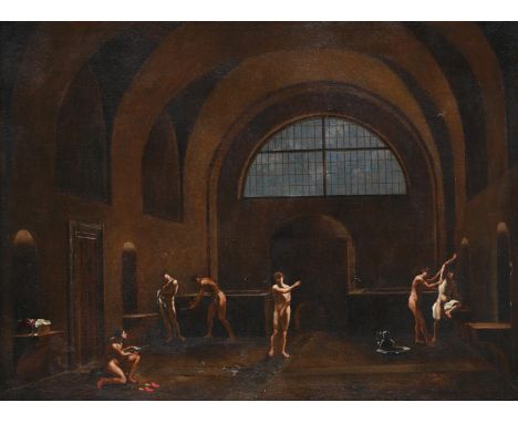 FRENCH SCHOOL (LATE 17TH CENTURY) AT THE ROMAN BATHS Oil on canvas 70 x 93cm (27½ x 36½ in.)   Condition Report:  The canvas 