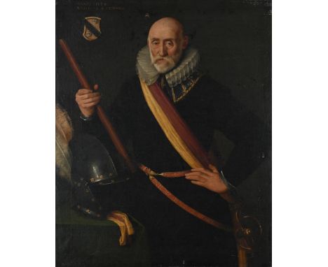 DUTCH SCHOOL (EARLY 17TH CENTURY)  PORTRAIT OF A GENTLEMAN  IN ARMOUR Oil on canvas Dated and inscribed 'ANNO 1615/ AETATIS 7