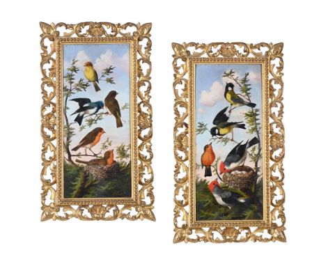 MICHAELANGELO MEUCCI (ITALIAN 1840-1890) BIRDS AND NESTS Oil on panel, a pair Both signed (upper right) 42.5 x 18cm (16½ x 7 