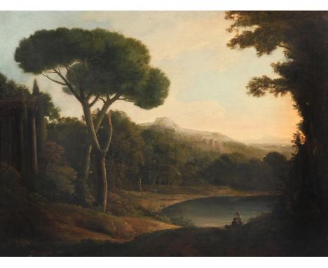 FOLLOWER OF THOMAS JONES  LAKE NEMI, GRAND TOUR LANDSCAPE Oil on canvas 98 x 131cm (38½ x 51½ in.)   Condition Report:  The c