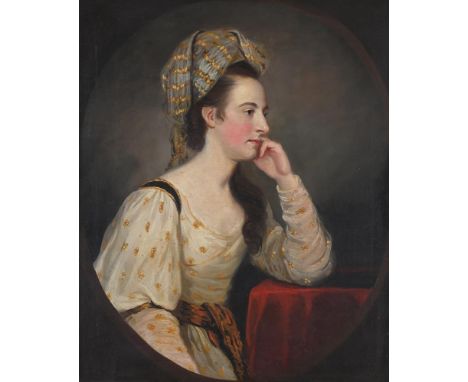 JOHN THOMAS (SEATON) SETON (SCOTTISH CIRCA 1738-1806) PORTRAIT OF A LADY, WEARING A WHITE AND GOLD EMBROIDERED DRESS, WITH A 