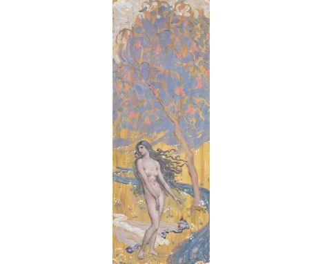 CHARLES DE SOUSY RICKETTS (BRITISH 1866 - 1931) NUDE BY A STREAM Oil on paper laid down on board 31 x 35.5cm (12 x 13¾ in.)  