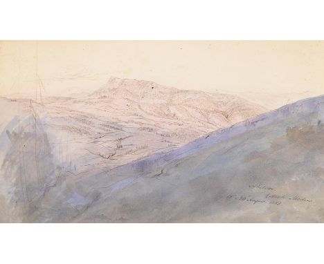 EDWARD LEAR (BRITISH 1812-1888) VIEW OF MOUNT MODINO, NEAR ABETONE, TUSCANY Watercolour and brown ink Titled and dated '18 "2