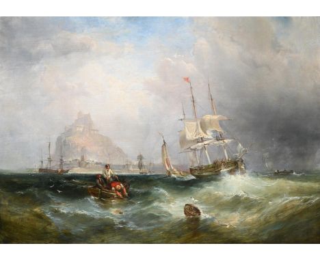 FOLLOWER OF JOHN WILSON CARMICHAEL MOUNTS BAY AT HIGH TIDE Oil on canvas 70 x 98cm (27½ x 38½ in.)   Condition Report:  The c