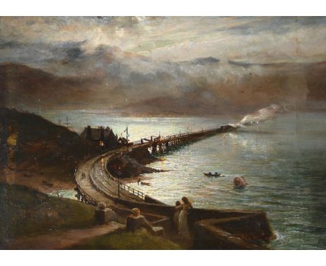 CHARLES JAMES LEWIS (BRITISH 1830-1892) MOONLIGHT, BARMOUTH, NORTH WALES Oil on board Signed (lower left) 29 x 41cm (11¼ x 16