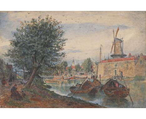 ALBERT GOODWIN (BRITISH 1845-1932) AMSTERDAM Pencil and watercolour  Signed with monogram and dated `64' (lower left) 24 x 35