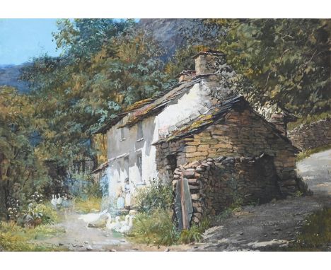 EDWARD CLEGG WILKINSON (BRITISH ACTIVE CIRCA 1882-1904) THE COTTAGE IN THE WOOD Watercolour and bodycolour Signed (lower righ