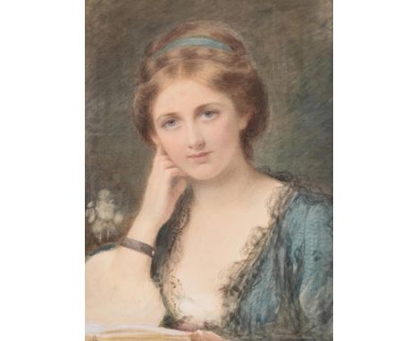EDWARD TAYLER (BRITISH 1828-1906) GIRL IN A BLUE DRESS Watercolour 32 x 23cm (12½ x 9 in.)Provenance: From the estate of the 