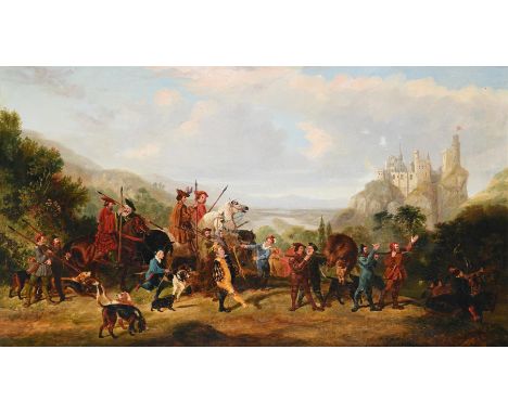 GERMAN SCHOOL (CIRCA 1800) THE HUNTING PARTY'S RETURN Oil on canvas 83 x 110cm (32½ x 43¼ in.) 