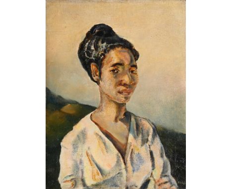 JULIUS HUTHER (GERMAN 1881-1954) PORTRAIT OF A WOMAN IN A WHITE DRESS Oil on canvas Signed (lower right) 70.3 x 51.6cm (27½ x