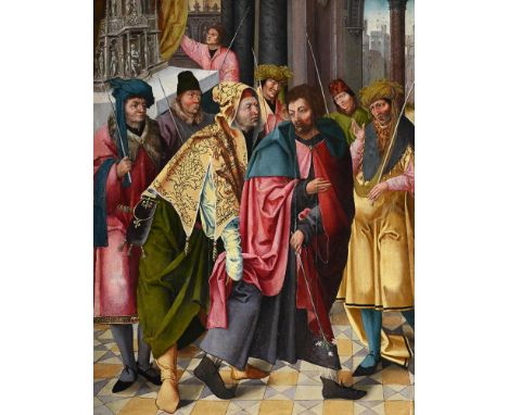 BRUSSELS MASTER (15TH CENTURY) SAINT JOSEPH AND THE MIRACLE OF THE FLOWERING ROD Oil on oak panel 79.5 x 63.5cm (31¼ x 25 in.