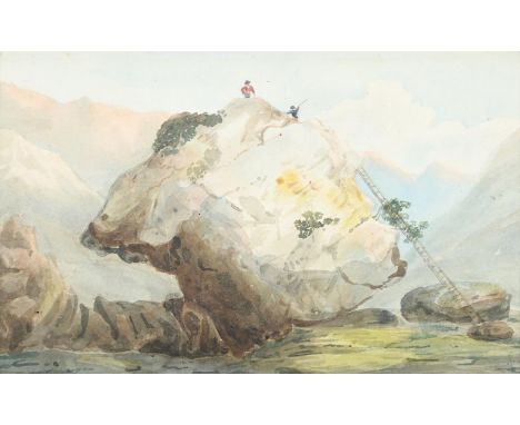 ENGLISH SCHOOL (19TH CENTURY ) THE BOWDER STONE, BORROWDALE VALLEY Watercolour 14 x 21.5cm (5½ x 8¼ in.)  Painted circa 1820.