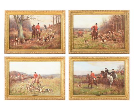 λ  JOHN SANDERSON-WELLS (BRITISH 1872-1955) SET OF FOUR HUNTING SCENES Oil on canvas Each signed (lower left or lower right) 