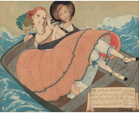 E. HOLMAN (BRITISH 20TH CENTURY) THE FANCY SAILOR OR ELIZA LEE Watercolour, pen and ink Signed, inscribed 'The tiller one han