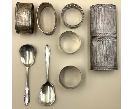 A George VI silver napkin ring, inscribed SALLY, FROM C &amp; E FLIGHT, GRAHAMSTOWN SEPT. 1942, cased, Birmingham 1940; other