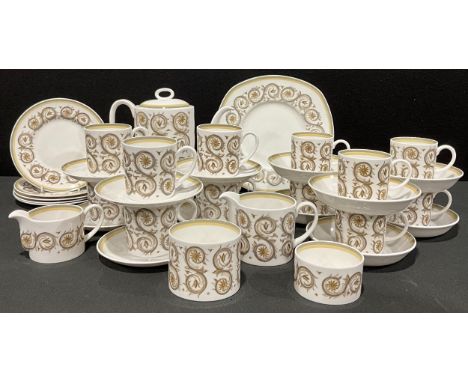 A Susie Cooper Valentina pattern tea and coffee set for six, including coffee pot, tea and coffee cups and saucers, milk and 